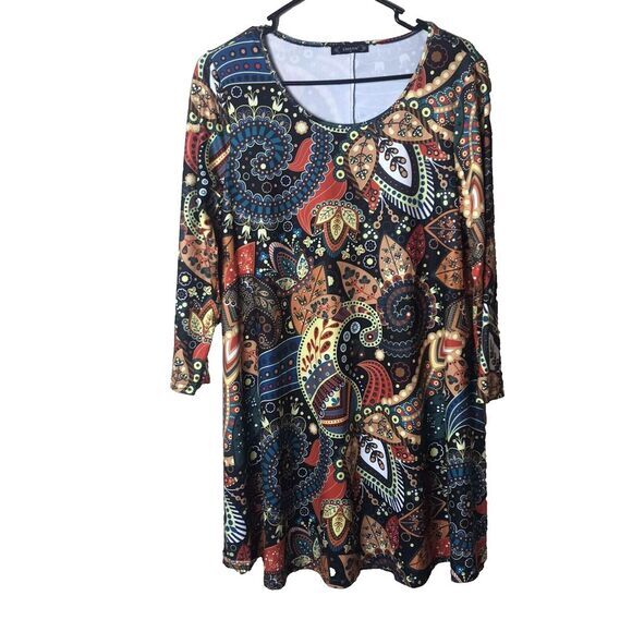 ENMAIN Women's Multicolor Paisley Tunic 3/4 Sleeve Loose Fit Dressy Casual SzM - Picture 2 of 6